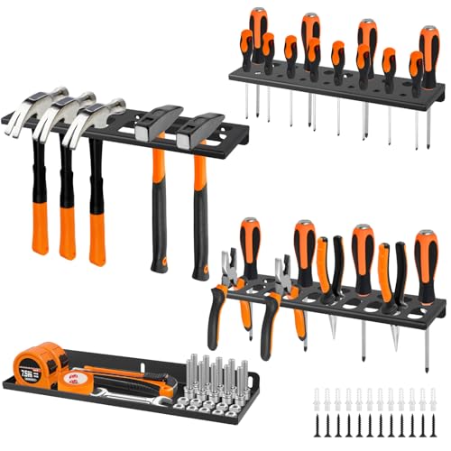 Fardtry Wall Mount Hand Tool Storage Racks, Screwdriver Organizer, Pliers Holder, Hammer Rack, Metal Storage Shelf, Hand Tool Organizer for Garage, Workshop, Shed, Set of 4