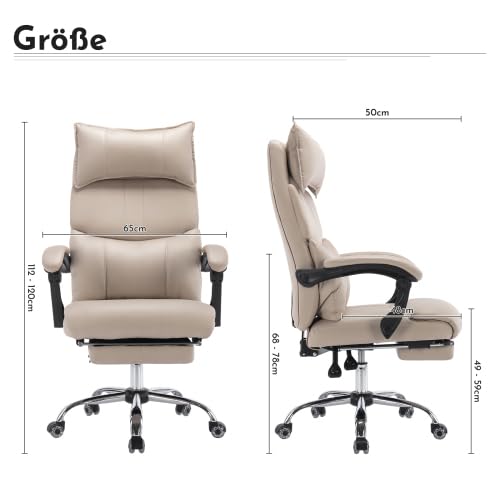 Sedia da ufficio professionale con portata di 150 kg e meccanismo sincrono, sedia direzionale in ecopelle traspirante, regolabile in altezza con braccioli e poggiatesta 4D, colore beige/grafite per