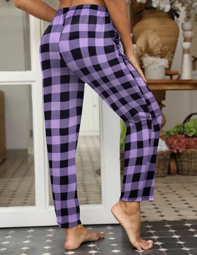 Image of Ekouaer Women Pajama Pants Comfy Pj Bottom with Pockets Stretch Plaid Sleepwear