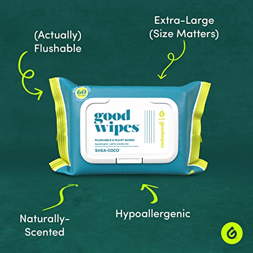 Goodwipes Flushable Butt Wipes Made W/Soothing Botanicals & Aloe – Soft & Gentle Wet Wipe Dispenser For Home Use, Septic & Sewer Safe – Largest Adult Toilet Wipes – Shea-Coco, 360 Count (6 Packs) #TOP1