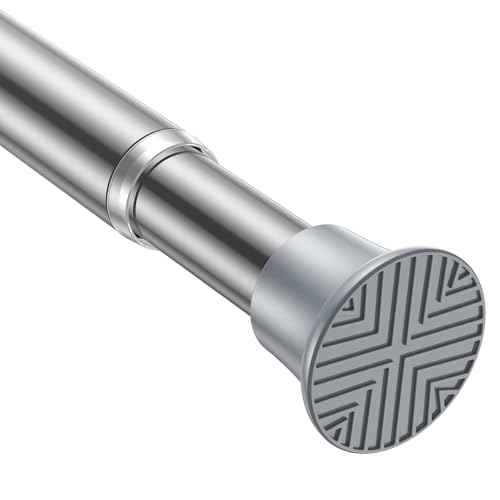 Image of Spring Tension Curtain Rod 18-36 inch, Adjustable Expandable Tension Curtain Rod No Drilling, Tension rods for Window Doorway Kitchen Curtain, Silver