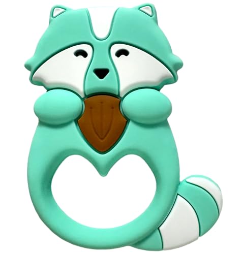 Image of Busy Baby - Teething Toys Made of 100% Food Grade Silicone, Fun Animal Shapes for Teething Relief, Use Alone or Easily Attach Your Baby Teether to Busy Baby Mats (Raccoon)