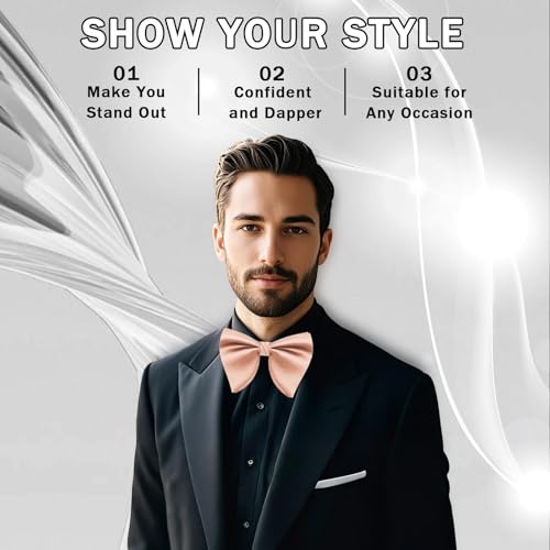 Image of Mens Bow Tie Pre Tied Oversized Bow Ties for Men Satin Bowties for Tuxedo Wedding Party Banquet