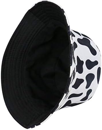 LUOEM Black White Bucket Hat Women Fisherman Cap Cow Grain Sun Protective Hat Breathable Outdoor Summer Cap (White)