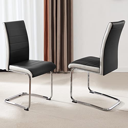 Sicotas Dining Chairs Set Of 2 - Modern Kitchen Chairs Faux Leather, High Back Dining Room Chairs With Metal Base, Upholstered Dinner Chairs, 2 Pcs Armless Side Chair For Dining Room And Kitchen,Black #TOP4