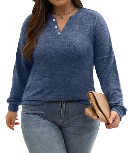 Image of Gloria&Sarah Womens Plus Size Tops Long Sleeve Henley Shirts Fall Fashion Oversized Sweatshirt Tunic Sweaters L-4XL
