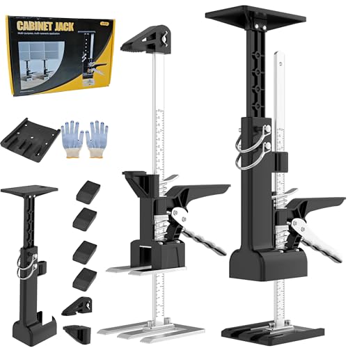 KJE 2PCS Cabinet Jacks for Installing Cabinets, Labor Saving Arm Jack with 330 LBS,0 to 23.4 inches, Hand Lifting Jack Tool, Adjustable 3rd Hand Support System, Cabinet Installation Tools