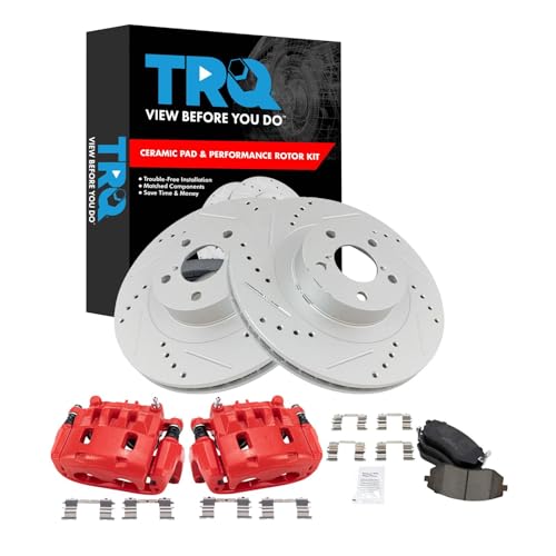 Image of TRQ Performance Front Brake Pad and Rotor Set Ceramic Drilled Slotted