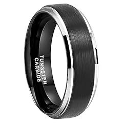 6mm Black Tungsten Silver Edges