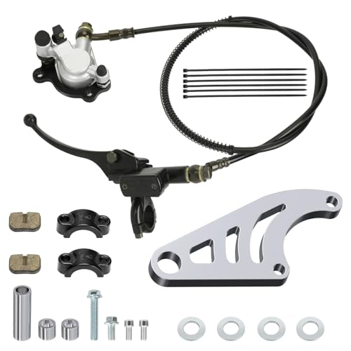 Image of Upgraded Mini Bike Hydraulic Brake Kit and Rear Chrome Brake Caliper Mounting Bracket Adapter Compatible with Coleman CT100U Minibike with Master Cylinder Pad Hardware Parts