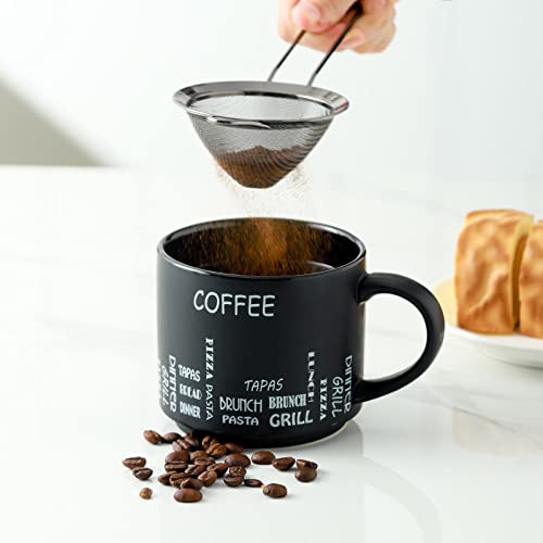 Hasense Large Ceramic Coffee Mugs Set Of 4 With Rack, 13 Oz Black Stacking Coffee Cups With Stand For Coffee, Cappuccino, Cocoa, Latte, Tea, Milk And Soup, Microwave Safe #TOP7