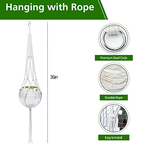 Ruby.q Disco Ball Planter, 4"/6"/8" Silver/Rose Gold Disco Planter, Disco Ball Plant Hanger With Hanging Rope, Hanging Chain, Hook, Circle And 6Pcs Extra Mirror Pieces For Indoor Plants (6", Silver) #TOP3