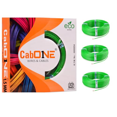 Image of CabONE Pack of 3 Electrical Wire 1.5mm | 90 Meter Single Core CCA Copper Cable | Heat Resistant No-Drip PVC Insulation | High Current Carrying Capacity House Wire
