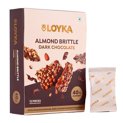 Image of Loyka Almond Brittle Dark Chocolate Box - 12 pcs | 46% Dark Chocolate | Premium Gift Hamper | Choco & Nut Dryfruit Delicacy | Roasted California Almonds (45%) | Any-time snack