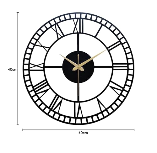 Image of Stylish Metal Analog Wall Clock for Living Room, Bedroom, Office, Kitchen, Home and Hall | Antique Fancy Big Size Modern Wall Watch for Home Decor (Style-3, 40CM)