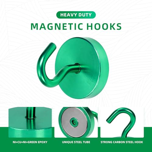 Image of Neosmuk Magnetic Hooks Steel Tube Design for Cruise,130lb+ Green,10 Pack
