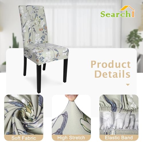Image of SearchI Printed Dining Room Chair Covers 4 Pack Stretch Kitchen Chair Cover | Washable Parsons Chair Slipcover Removable Dining Chair Protectors for Hotel,Ceremony(Floral Pattern4)