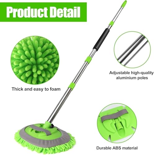 Image of 62'' Microfiber Car Wash Brush Mop Kit Sponge with Long Handle, Chenille Car Cleaning Brush Supplies for Car Rv SUV Truck Boat Bus Non-Scratches