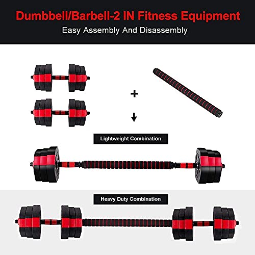 BRAVE HEART Adjustable Dumbbell Barbell Weight Pair Total 44 LBS, Dumbellsweights Set, Free Weights Dumbbells 2 in 1 Sets with Connector, Adjustable Weights Dumbbells Set for Home Gym