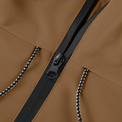 Generisch Winterjacke Damen Warm Wasserdicht,Outdoor Jacken Für Damen Leichte Einfarbig Mit Kapuze Strickjacke Reißverschluss Regenmantel Mit Taschen Große Größen Freizeitjacke (Coffee-a, M)