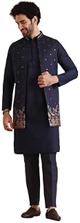 kisah Mens Kurta Jacket Trouser Set|Cotton Blend Fabric Embroidered Pattern Mens Ethnic Wear|Mandarin Collar Long Sleeves-picture-47