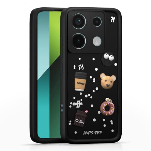 Image of Bintage Cute Fun Taddy Cartoon 3D Ball Bear Milk Donut Coffee Cup Silicon Case Full Body & Camera Protection Back Cover Compatible for MI Redmi Note 13 Pro 5G - Black
