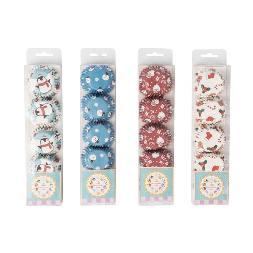 100pcs of Christmas Cupcake Cases with Cute Santa Claus Printed Design Mini Paper Muffin Cases for Baking