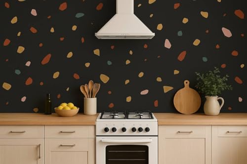 Image of VKR Self Adhesive Wallpaper Roll | Waterproof & Oil-Proof Peel and Stick Vinyl Sheet for Kitchen Countertop, Furniture, Table, Cabinets & Wall Decor (Black Printed, Pack of 1)