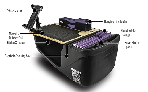 Image of AutoExec AE-FMEF-TAB-11M Efficiency FileMaster Car Desk for Your Vehicle Workstation and Mobile Office, Natural with Tablet Mount | Vehicle Workstation, Mobile Office, Tablet Mount