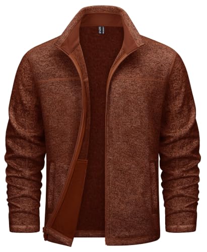 Image of TACVASEN Men's Fleece Lined Jacket Full Zip Winter Thermal Brick Red 2XL