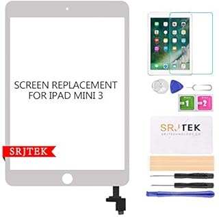 Screen Replacement for IPad Mini 3-SRJTEK Touch Screen Digitizer Glass A1599 A1600,Repair Parts with IC Chip Assembly Kits,Tempered Glass Included,White