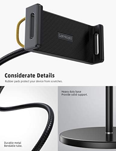 Lamicall iPad Floor Stand, Tablet Holder - Gooseneck Tablet Mount with Adjustable Height(130-160CM) & 4.8KG Stable Base, for iPad Pro 12.9, 10.5, 9.7, iPad Air mini 6 5 4 3, 4.7-13 Tablet - Black