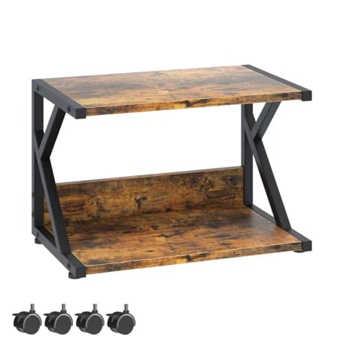 Garden 4 you Desktop Printer Stand,2 Tier Under Desk Printer Trolley, Multi-Purpose Printer Cart Organizer,Wooden Storage Shelf with 4 Wheels for Folders,Books,for Fax Machine, Scanner (brown)