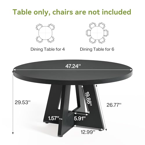Image of LITTLE TREE Round Dining Table for 4-6 People, 47 Inches Dining Room Table with Wooden Pedestal Base, Black Dinner Tables, Circle Kitchen Tables for Dining Room, Kitchen, Living Room