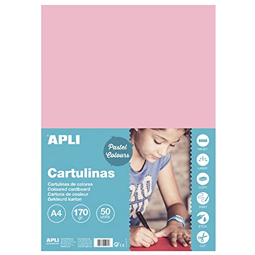 Apli - Cartoncini Colorati Set da 50 Pezzi, A4, Rosa