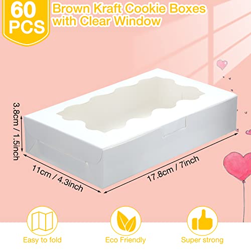 Mimorou 60 Pack Cookie Boxes Bakery Boxes With Window 7 X 4.3 1.5 Inch Kraft Bakery For Gift Giving Pastry Label And 6 Twine Chocolate Donuts Muffins Dessert Party Favor (White) #TOP1