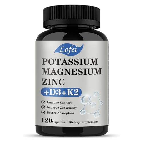 Potassium Magnesium Supplement Magnesium Potassium Zinc Supplement with Vitamin D3& K2 Support Immune for Women & Men Enhanced Absorption Non-GMO (120 Veg Capsules)