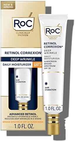 RoC Retinol Correxion Deep Wrinkle Daily Face Moisturizer with Sunscreen SPF 30, Skin Care Treatment for Fine Lines, Dark Spots, Post-Acne Scars, 1 Ounce