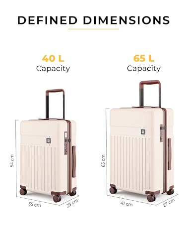 Image of EUME Classic Cabin 55 Cm and Check-in Medium 65 Cm Luggage Trolley Bags for Travel - Set of 2 (Mocha White) | Polycarbonate (PC) 8 Hinomoto Wheels Suitcase | Cabin Trolley Bags | Luggage