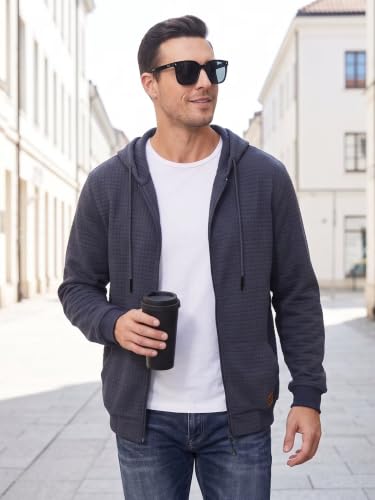 Satankud Men's Jacquard PlaidCloth Zipper Hoodie Sweatshirt Greyblue — view 2
