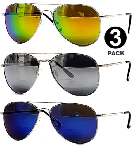 Bifocal Sunglasses For Women Men 3-Pack Aviator Vintage Fashion Designer UV 100% Protection Mirror Metal2