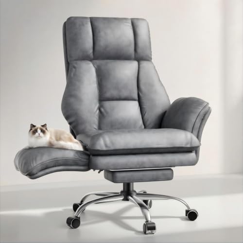 Image of Big and Tall Office Chair, Flip Armrests for Pets & Cross Legged Sitting | Executive Ergonomic Computer Gaming Chair with Foot Rest, Tech Fabric Wide Seat Reclining Desk Chair，Grey