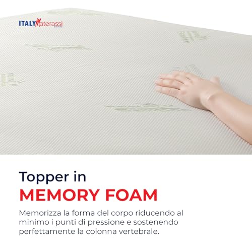 TOPPER Memory Alto 5 Cm, Correttore materasso contro il mal di schiena con tessuto sfoderabile e angolari elastici. 100% Anallergico ITALIANO. Misura materassino 80x190 - 5