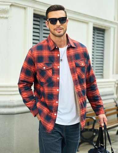 Image of MAGCOMSEN Men's Flannel Shirt Jacket Button Sherpa Lined Cotton Plaid Shirt