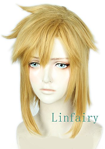 Linfairy Short Blonde Wig Halloween Cosplay Wig For Men Braid With 2 Elf Ear #TOP2