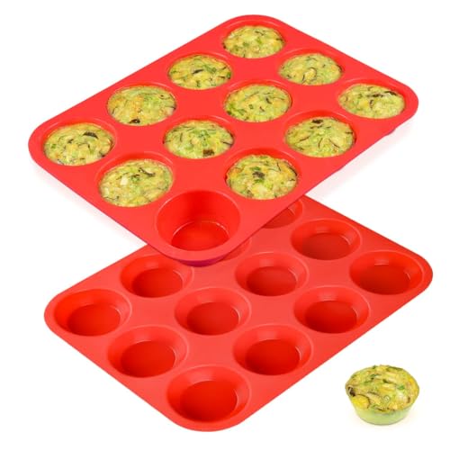 CAKETIME 12 Cups Silicone Muffin Pan - Regular Size Cupcake Pan M...