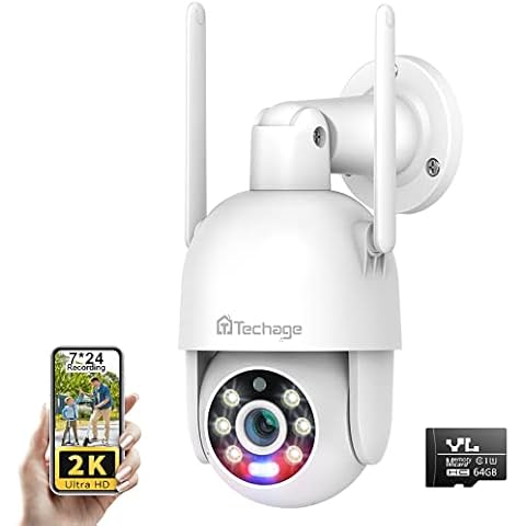 2K Wireless Security Camera, 24/7 Recording with 64G SD, Pan-Tilt 360° View CCTV Camera Outdoor with Motion Detection, Sound-Lights Alarm, 2-Way Audio, Color Night Vision, Wifi Ip Camera Support Alexa Cover