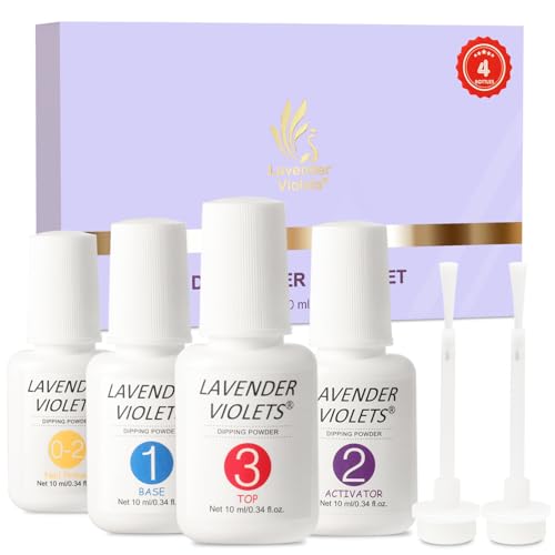 Lavender Violets Dip Powder Liquid Set mit Nagel Primer, Aktivator Base Top Coat Ersatzbürste Dipping Powder Nail Kit Essential Portability Flüssigkeitsset Tragbarkeit J781