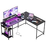 DEVAISE 55 Inch L Shaped Gaming Desk with LED Lights & Power Outlets, Corner Desk for Small Spaces, Sturdy PC Computer Table with Storage for Home Office, Black