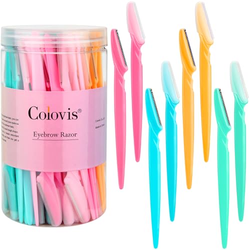 Colovis 80 Eyebrow Razor, Dermaplaning Tool Face Razors for Women and Men with Protective Cover, Multipurpose Facial Eyebrow Soft Hair Removal Disposable Razors, 4 Colors